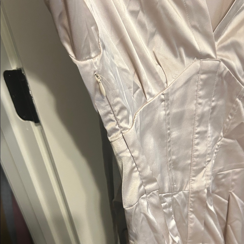 Cider Satin Cream Long Sleeve Pleated Mini Dress - Picture 3 of 4